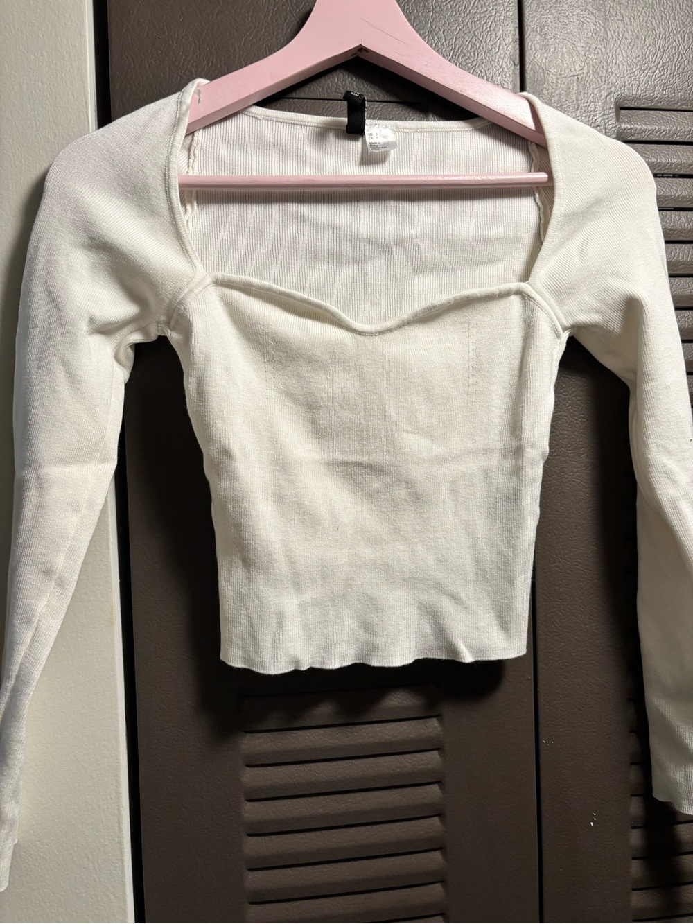 Divided White Square-Neck Ribbed Long Sleeve Top